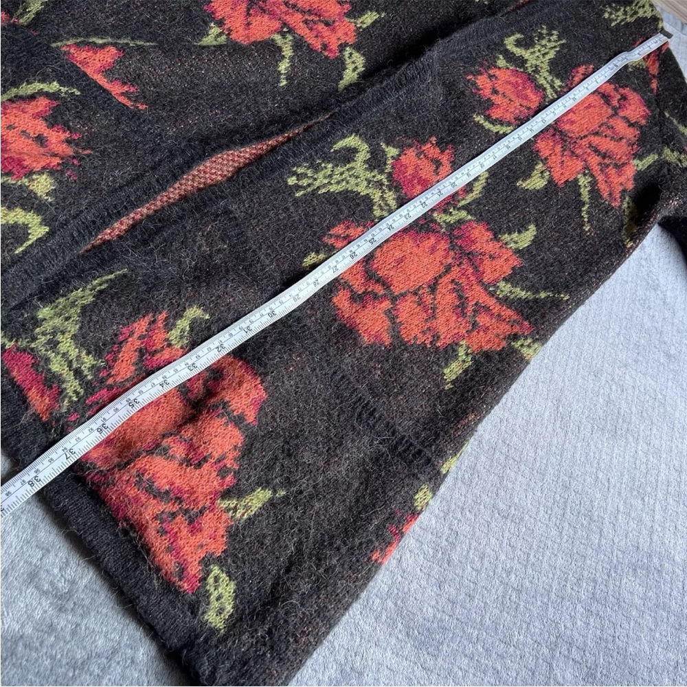 Free People Flower Power Boho Knit Cardigan Sz LARGE Wool Alpaca Blend Red Black - Picture 11 of 15